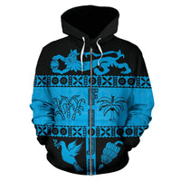 Fiji Tapa Zip Hoodie Fiji Coat of Arms Style - Polynesian Pride