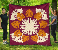 Hawaiian Tropical Pattern Premium Quilt - Burgundy - Argu Style - AH Burgundy - Polynesian Pride