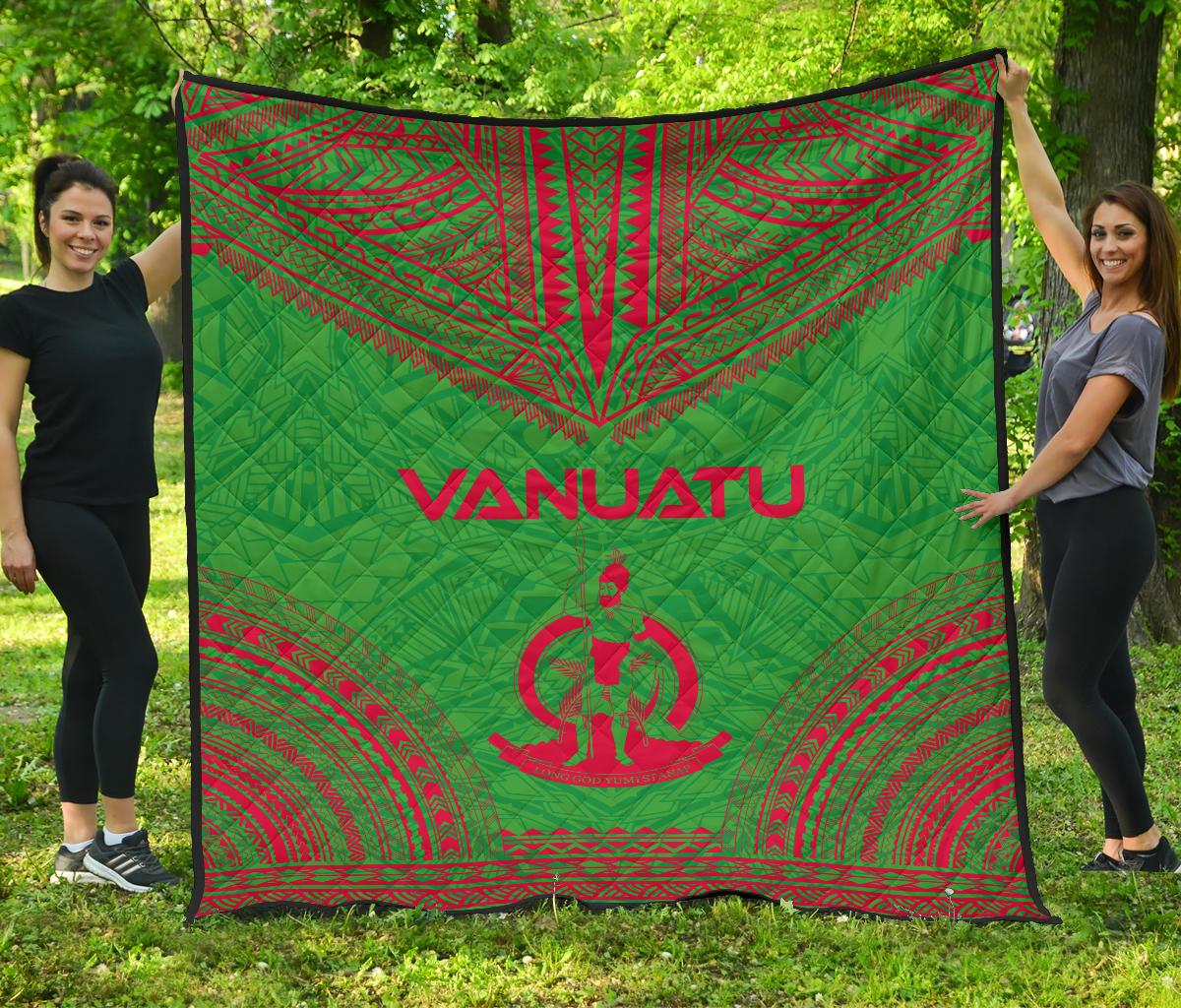 Vanuatu Premium Quilt - Vanuatu Coat Of Arms Polynesian Chief Green Version Green - Polynesian Pride