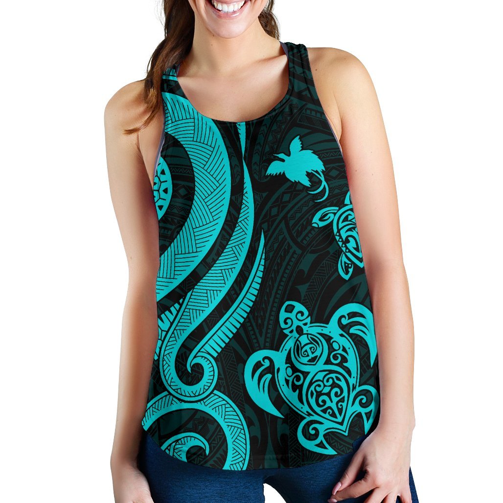 Papua New Guinea Women's Racerback Tank - Turquoise Tentacle Turtle - Polynesian Pride