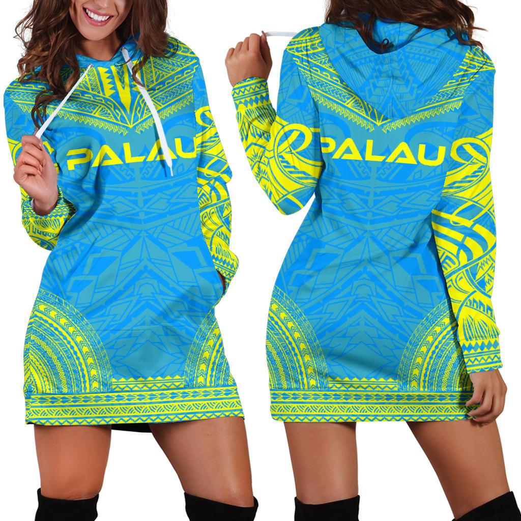 Palau Women's Hoodie Dress - Polynesian Flag Chief Blue - Polynesian Pride