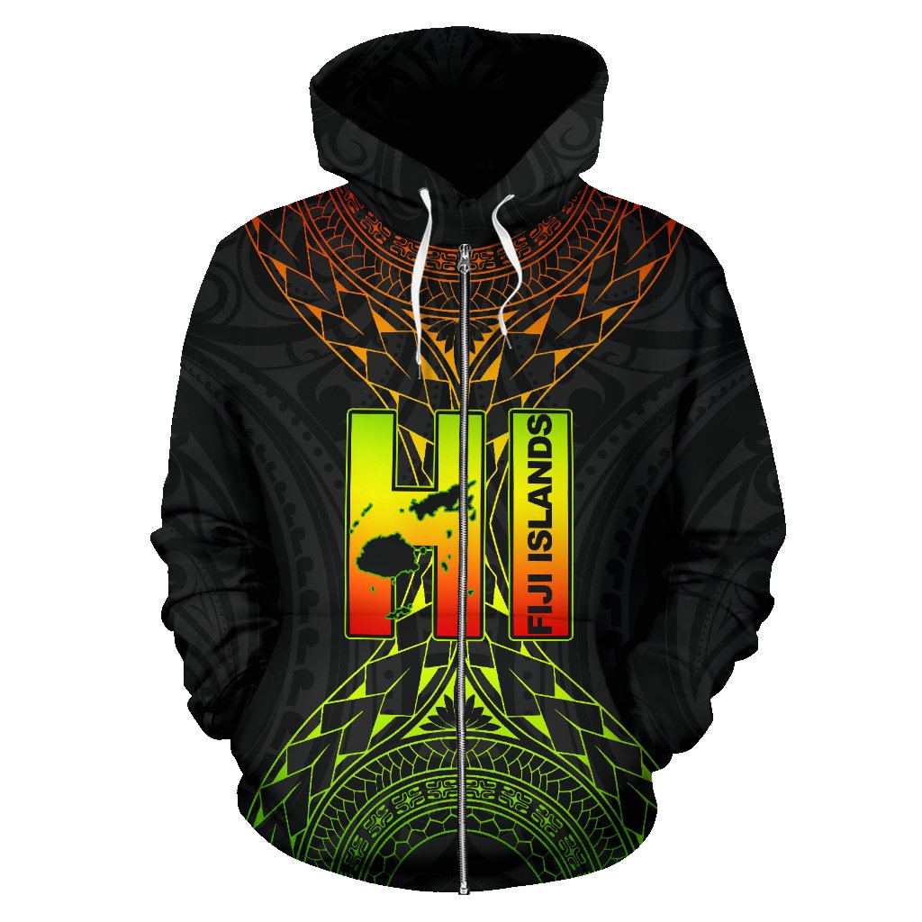 Fiji Map All Over Zip up Hoodie Polynesian Style - Polynesian Pride