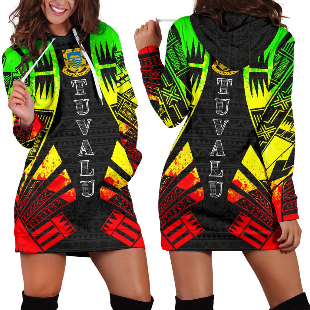 Tuvalu Hoodie Dress - Polynesian Tattoo Reggae Reggae - Polynesian Pride