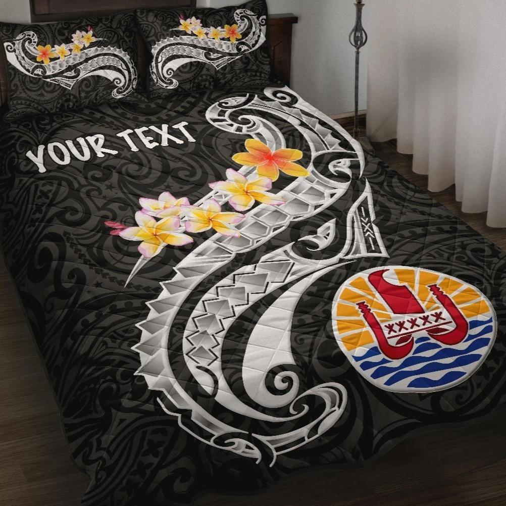 Tahiti Custom Personalised Quilt Bed Set - Tahiti Seal Polynesian Patterns Plumeria (Black) Black - Polynesian Pride