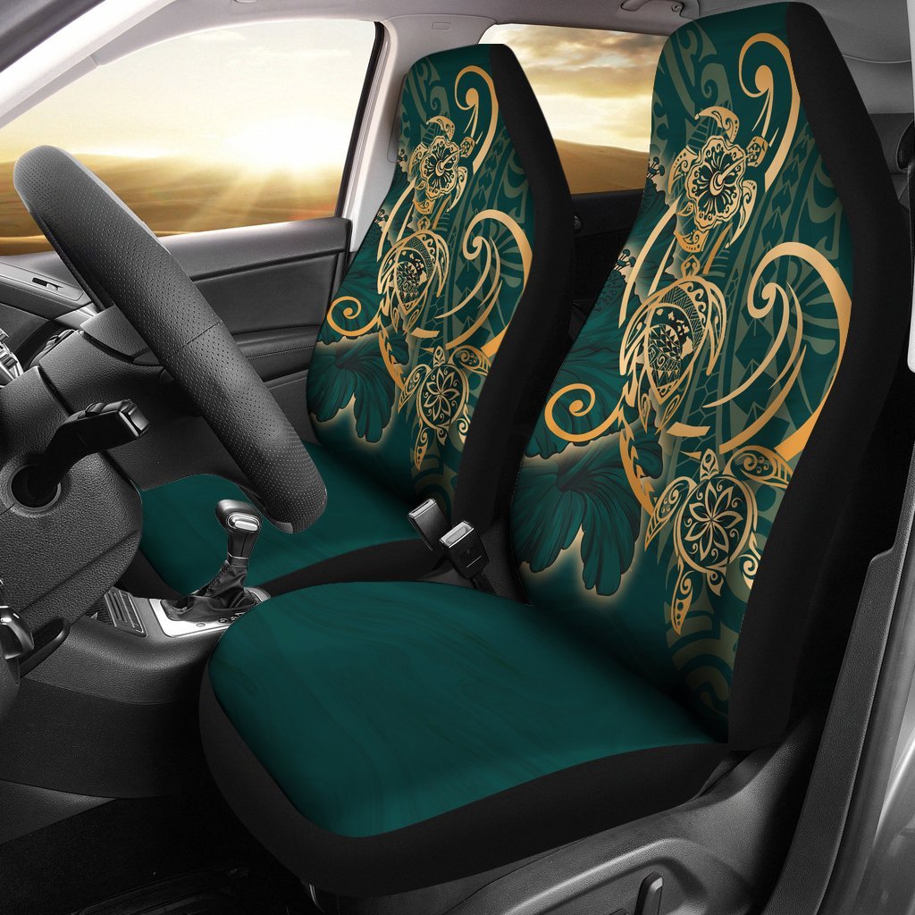 Hawaii Triple Marble Turtle Polynesian Hibiscus Car Seat Covers - AH - Benjamin Style - Green - Polynesian Pride