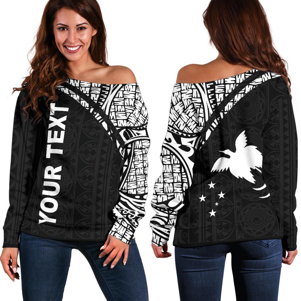 Papua New Guinea Custom Personalised Women's Off Shoulder Sweater - Curve Style Black - Polynesian Pride