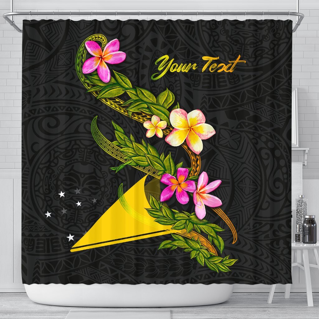 Tokelau Polynesian Custom Persona Shower Curtain - Plumeria Tribal 177 x 172 (cm) Black - Polynesian Pride