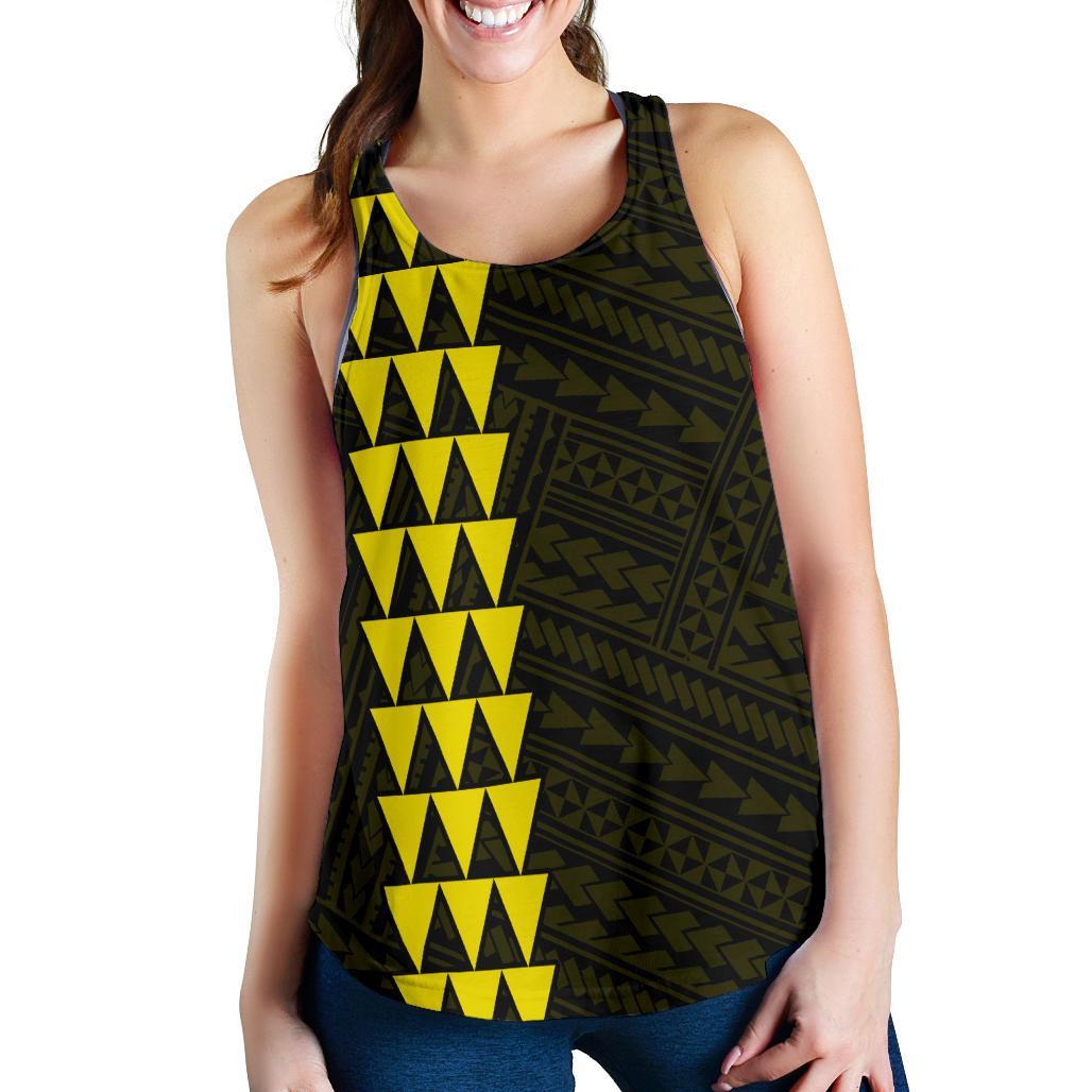 Hawaii Kakau Polynesian Hammerhead Shark Women's Racerback Tank - Yellow - Polynesian Pride