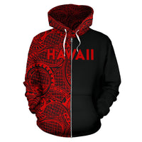 Hawaii Kanaka Polynesian Zip up Hoodie The Half Red - Polynesian Pride