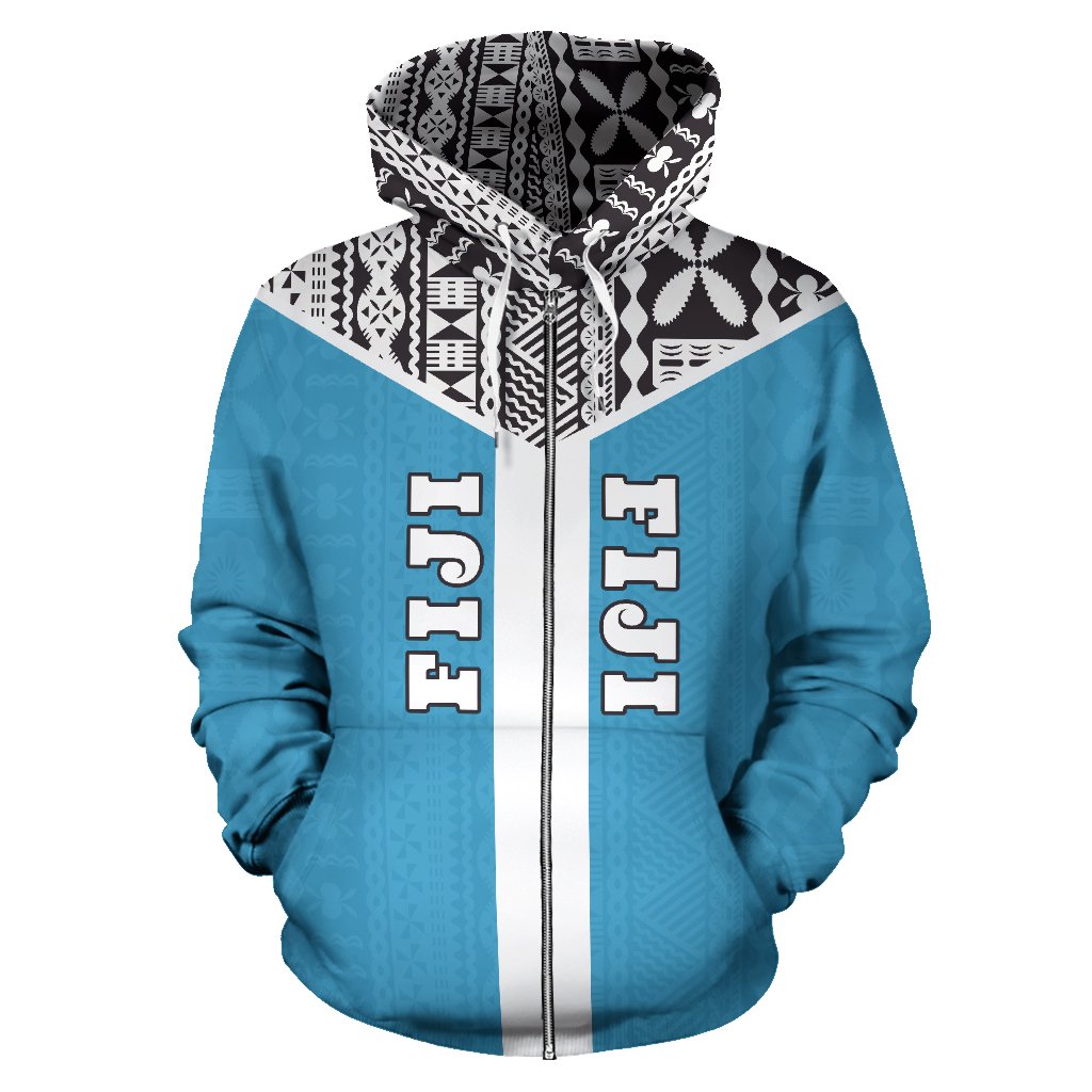 Fiji Tapa Zip Hoodie Fiji Flag A6 - Polynesian Pride