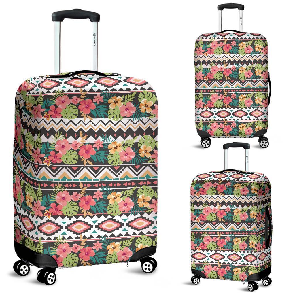 Hawaii Hibiscus Ethnic Mix Tropical Flower Luggage Cover White - Polynesian Pride