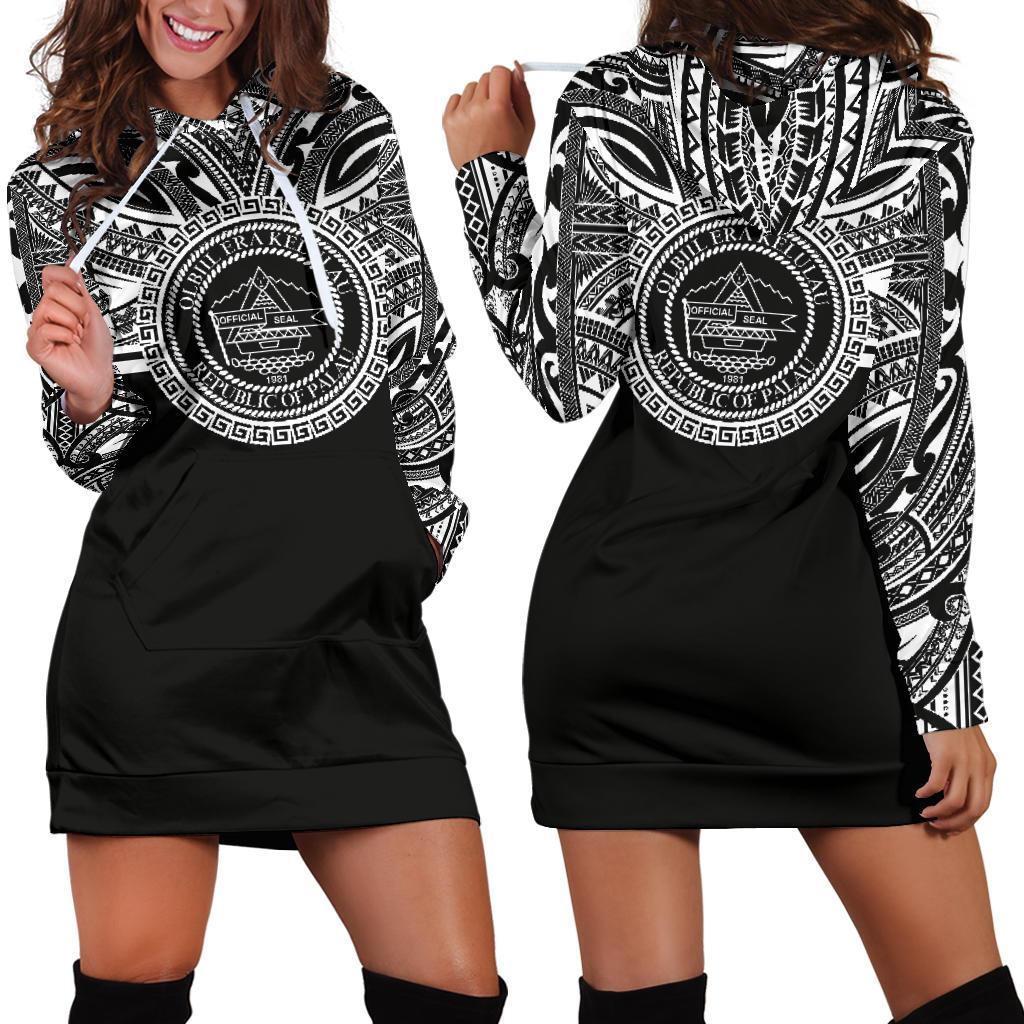 Palau Women Hoodie Dress - Palau Coat Of Arms Polynesian Black Color Black - Polynesian Pride