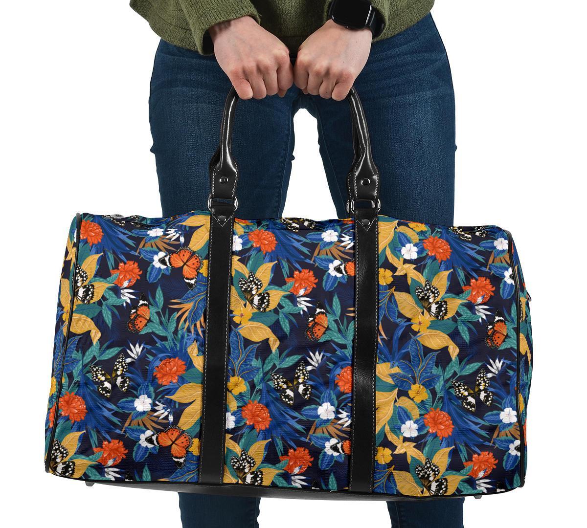 Tropical Buttterfly And Flower Hawaii Travel Bag Travel Bag One size Black - Polynesian Pride