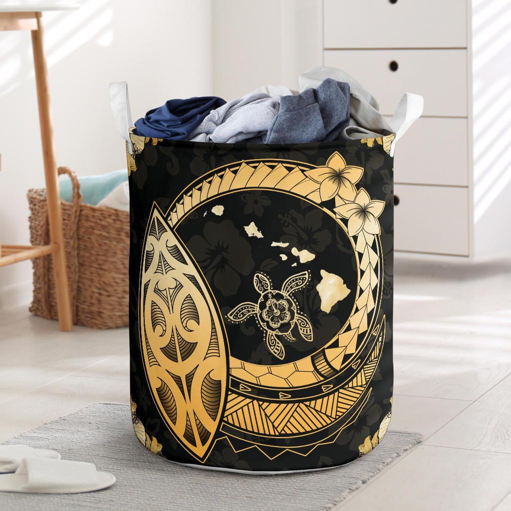 Hawaii Turtle Hibiscus Map Polynesian Laundry Basket AH Laundry Basket - 1 One Size White - Polynesian Pride