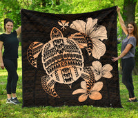 Hawaiian Kanaka Hibiscus Plumeria Mix Polynesian Turtle Premium Quilt Orange AH Orange - Polynesian Pride