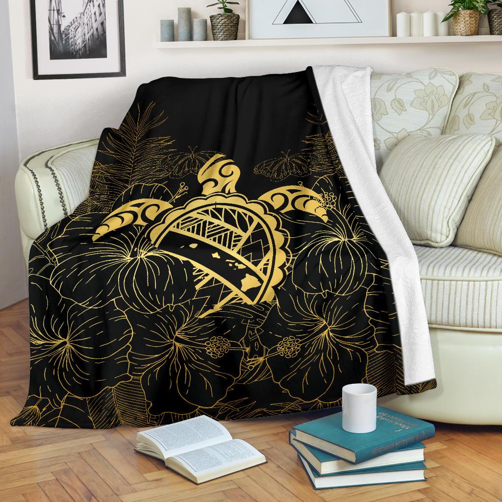 Hawaii Turtle Kanaka Golden Premium Blanket White - Polynesian Pride