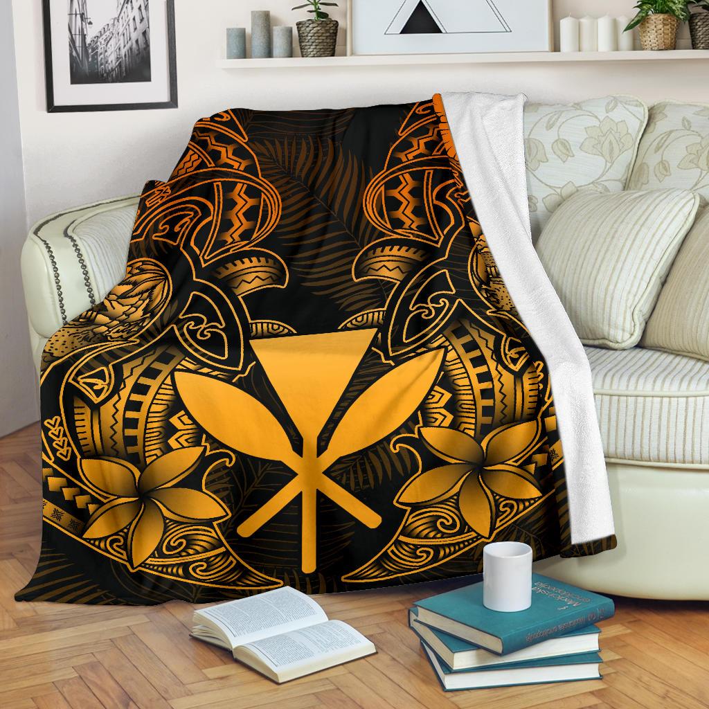 Polynesian Hawaii (Kanaka Maoli) Premium Blanket - Gold Turtle Homeland White - Polynesian Pride