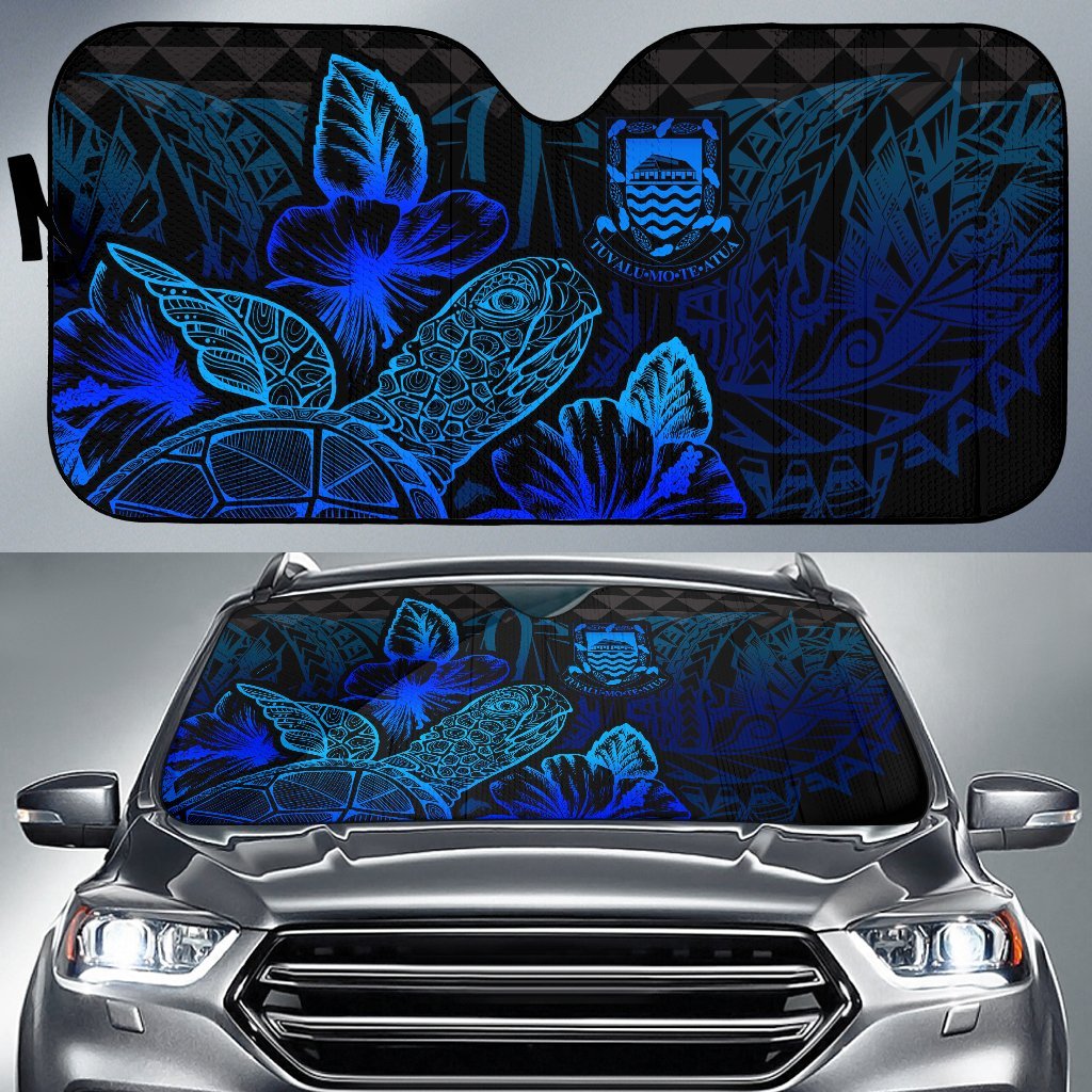 Tuvalu Auto Sun Shades Turtle Hibiscus Blue Auto Sun Shade Universal Fit Blue - Polynesian Pride