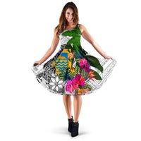 Tuvalu Midi Dress White - Turtle Plumeria Banana Leaf Women White - Polynesian Pride