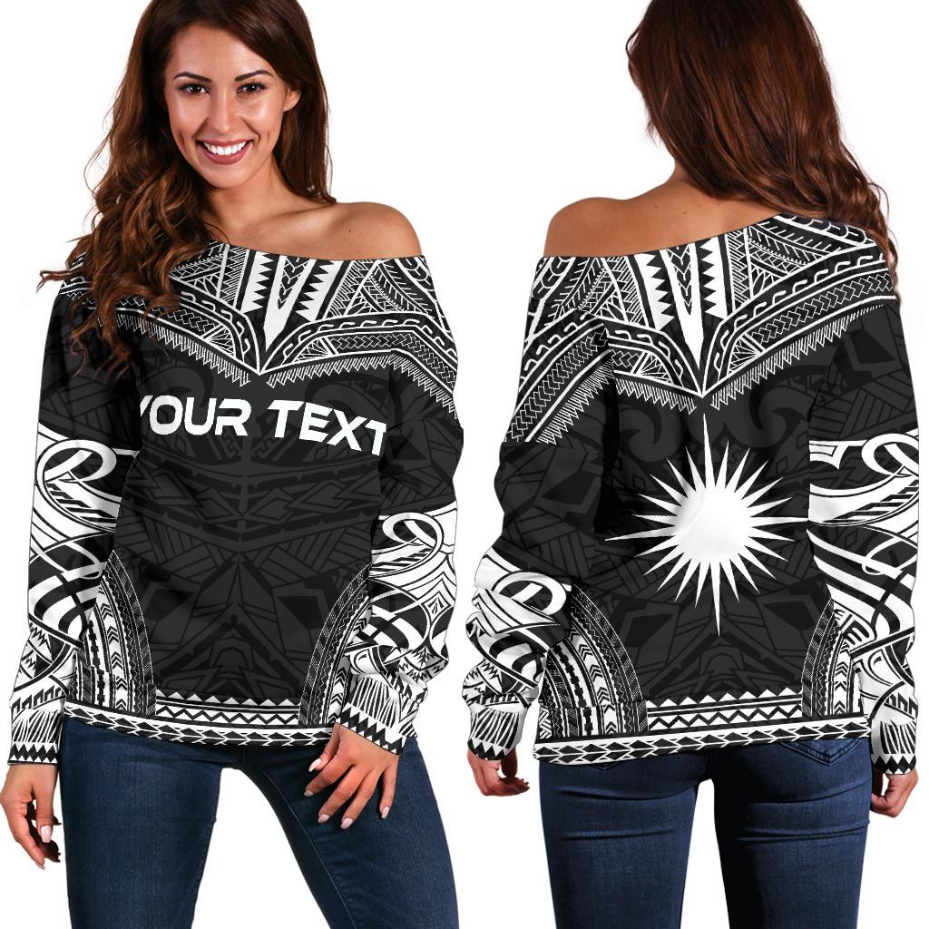 Marshall Islands Polynesian Chief Custom Personalised Women's Off Shoulder Sweater - Black Version Black - Polynesian Pride