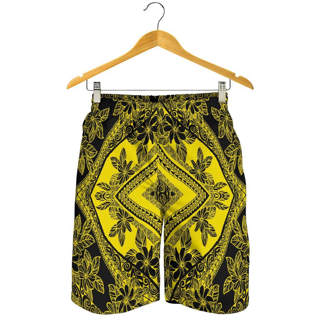 Polynesian Plumeria Mix Yellow Black Men's Short - Polynesian Pride