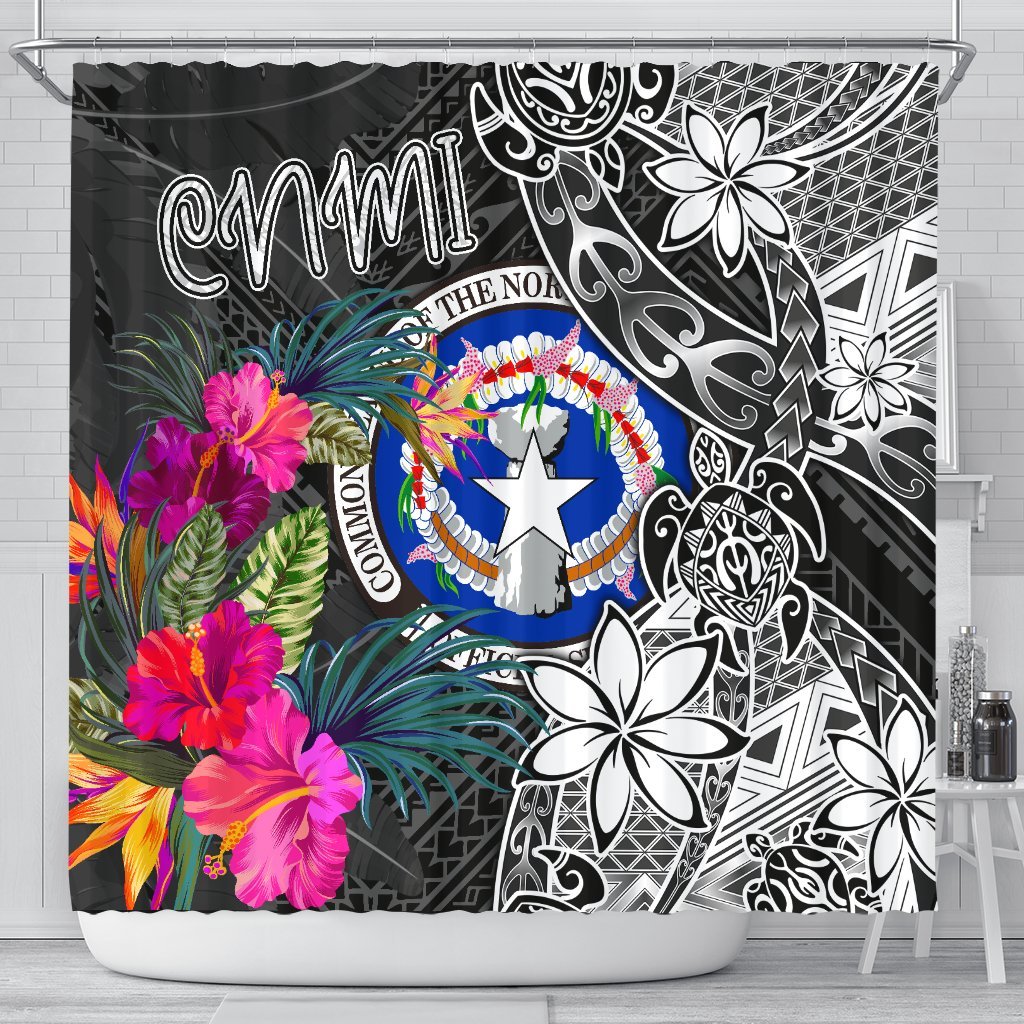 CNMI Shower Curtain - Turtle Floral 177 x 172 (cm) BLACK - Polynesian Pride