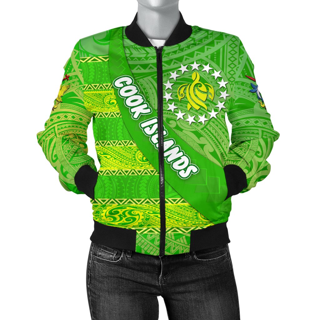 Cook Islands Women Bomber Jacket Polynesian Victorian Vibes Green - Polynesian Pride