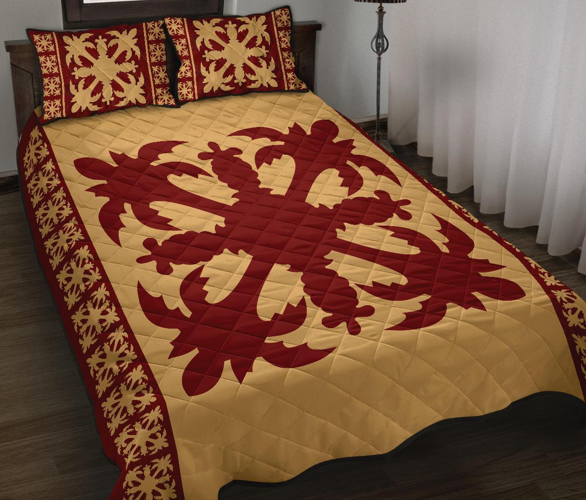 Hawaiian Quilt Pattern Coconut Lovely Quilt Bed Set - Polynesian Pride