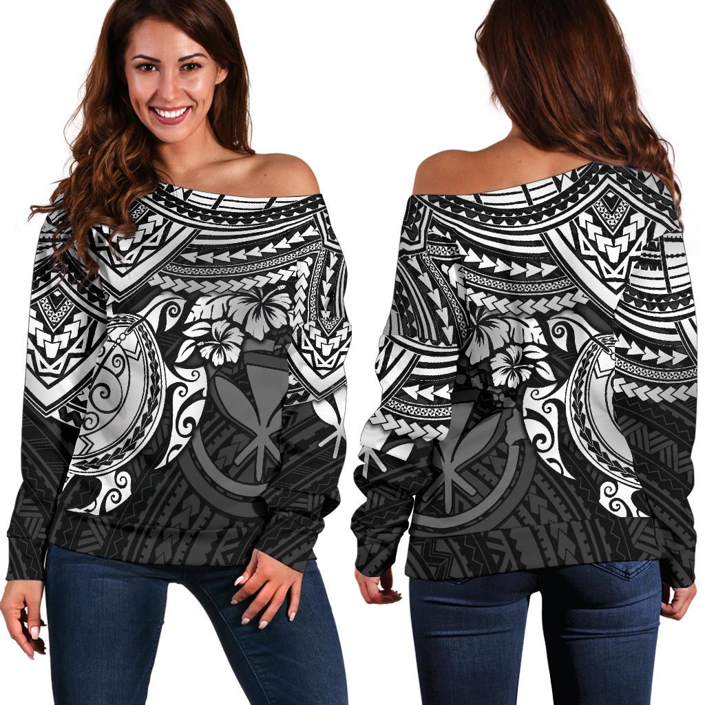 Polynesian Hawaii Women's Off Shoulder Sweater - White Turtle White - Polynesian Pride