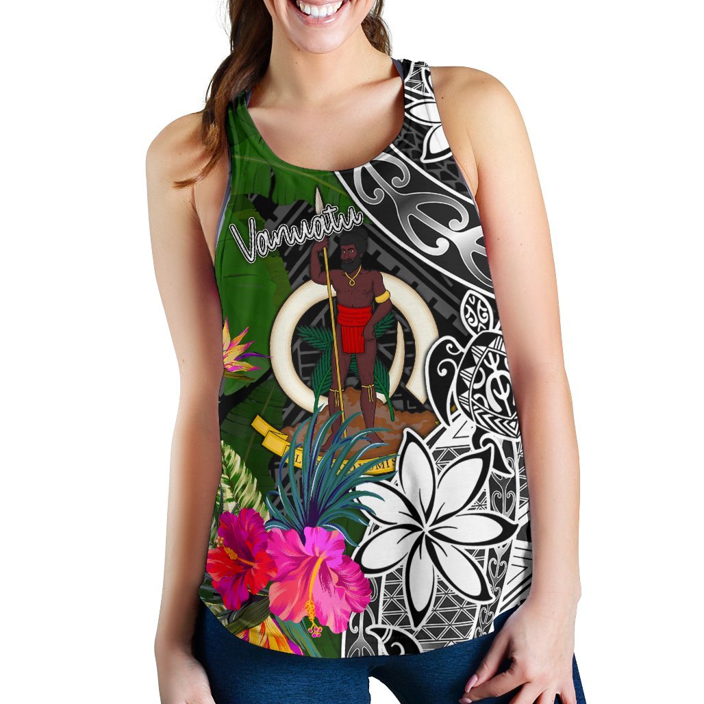 Vanuatu Women Racerback Tank - Turtle Plumeria Banana Leaf - Polynesian Pride