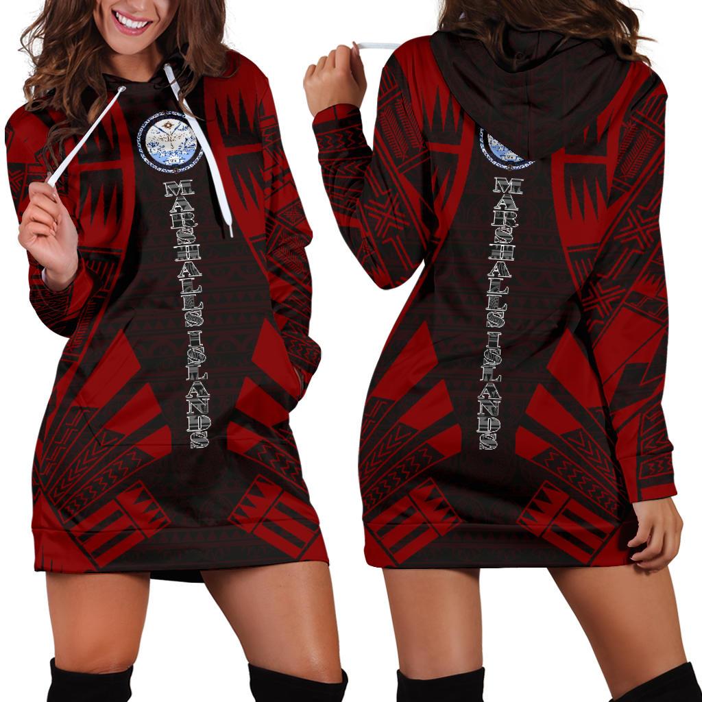 Marshall Islands Hoodie Dress - Polynesian Tattoo Red Red - Polynesian Pride