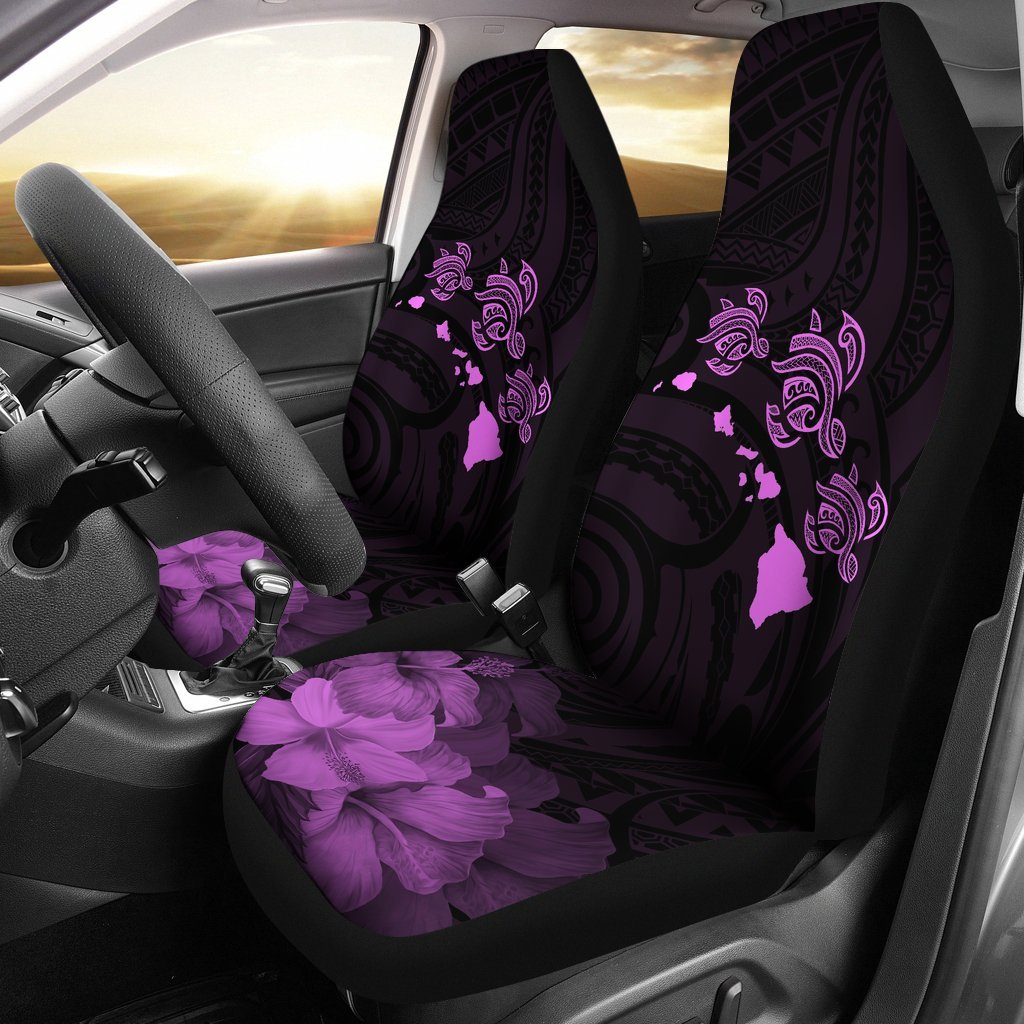 Hawaii Hibiscus Map Polynesian Ancient Pink Turtle Car Set Covers - Polynesian Pride