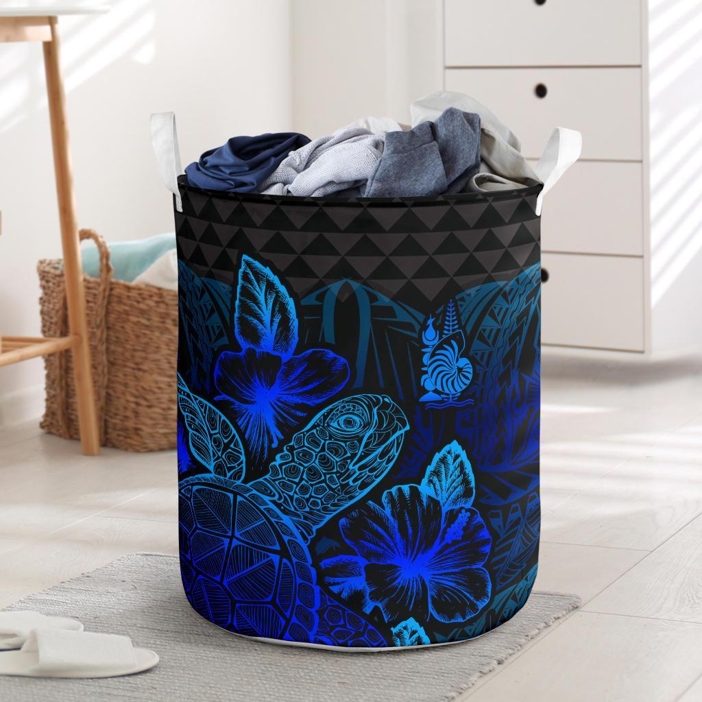 New Caledonia Laundry Basket - Polynesian Turtle Hibiscus Blue Laundry Basket One Size Blue - Polynesian Pride