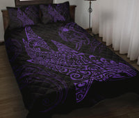 Polynesian Quilt Bed Set - Polynesian Purple Shark Warrior Tattoo - Polynesian Pride
