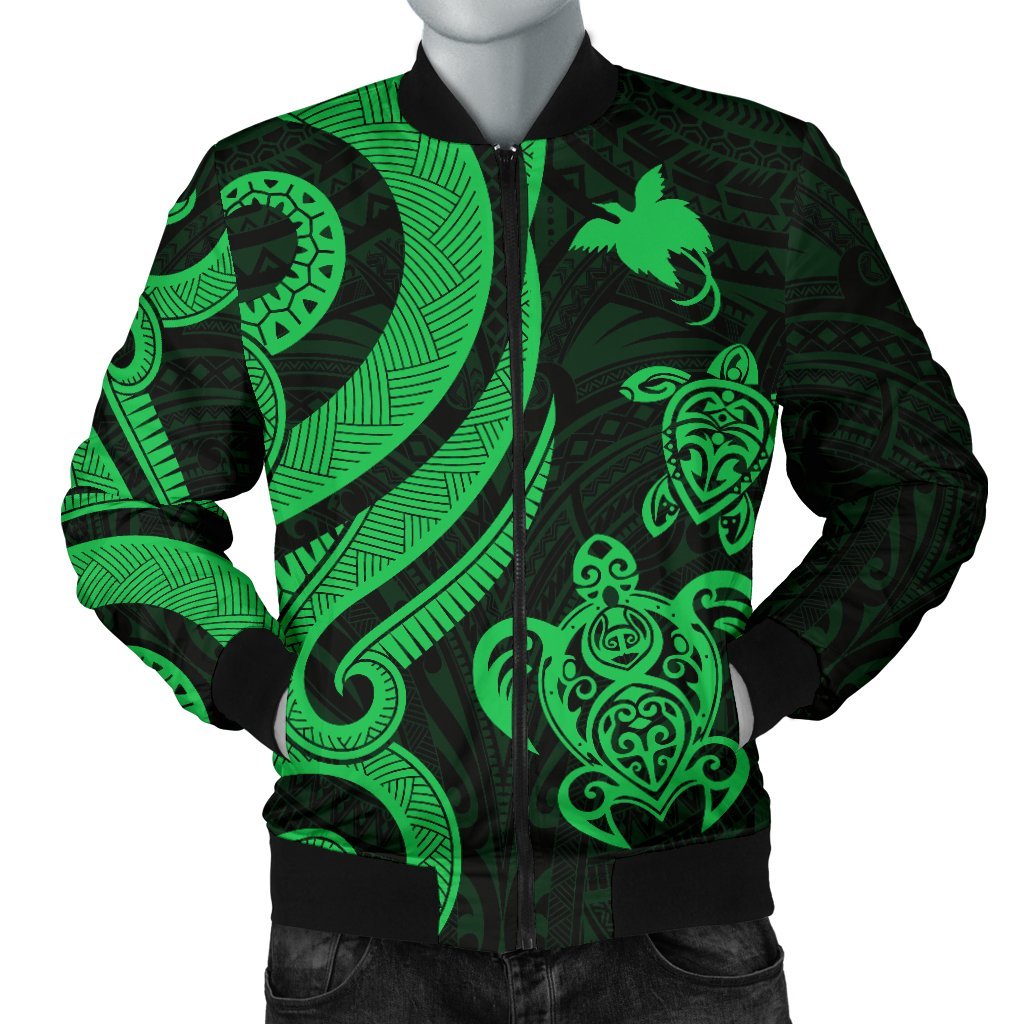 Papua New Guinea Men's Bomber Jacket - Green Tentacle Turtle Green - Polynesian Pride