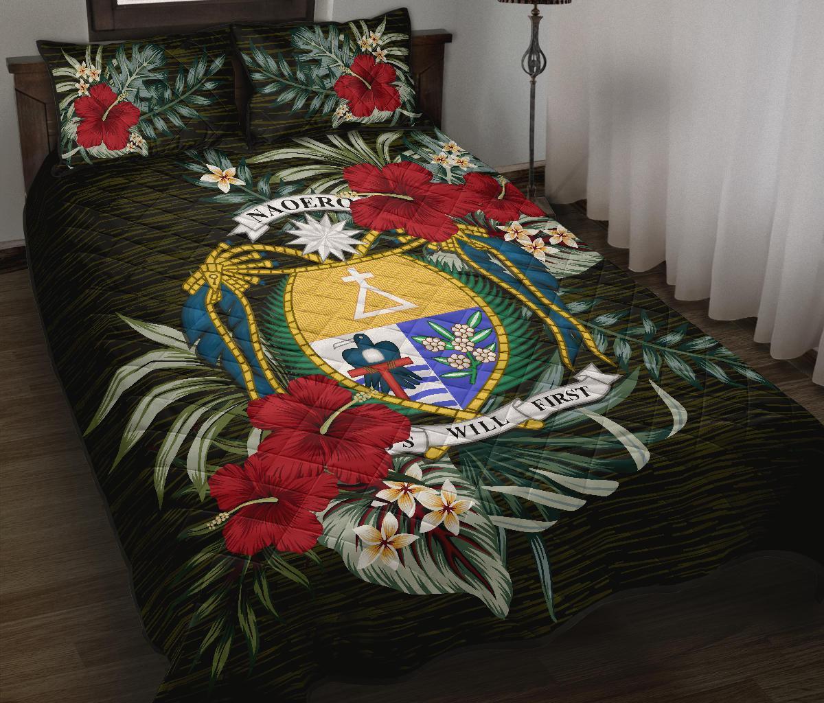 Nauru Polynesian Quilt Bed Set - Special Hibiscus Black - Polynesian Pride