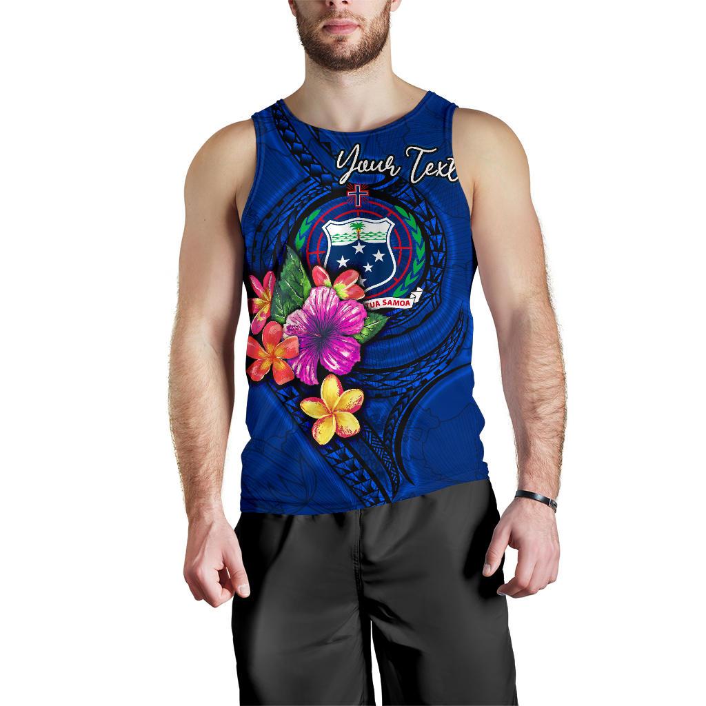Samoa Polynesian Custom Personalised Men's Tank Top - Floral With Seal Blue - Polynesian Pride