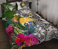 Nauru Quilt Bed Set White - Turtle Plumeria Banana Leaf Crest White - Polynesian Pride