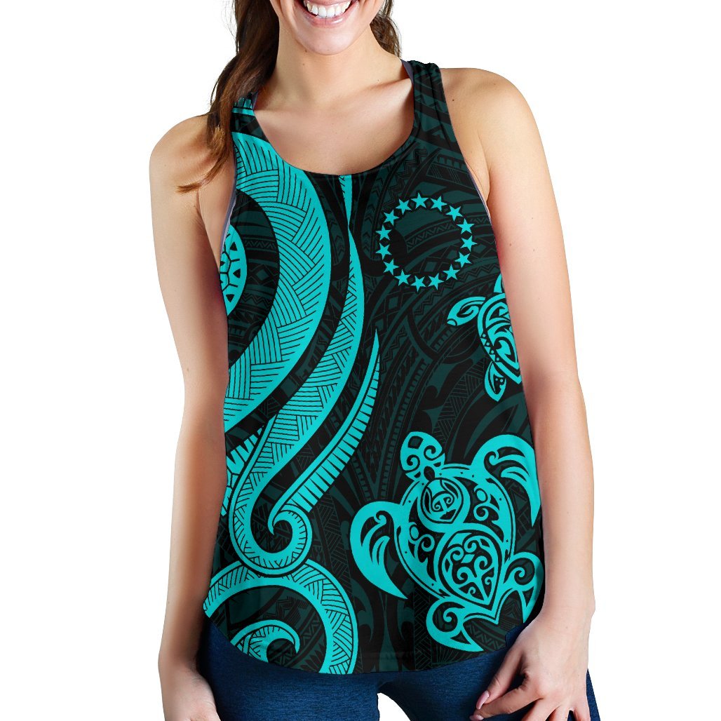 Cook Islands Women's Racerback Tank - Turquoise Tentacle Turtle - Polynesian Pride