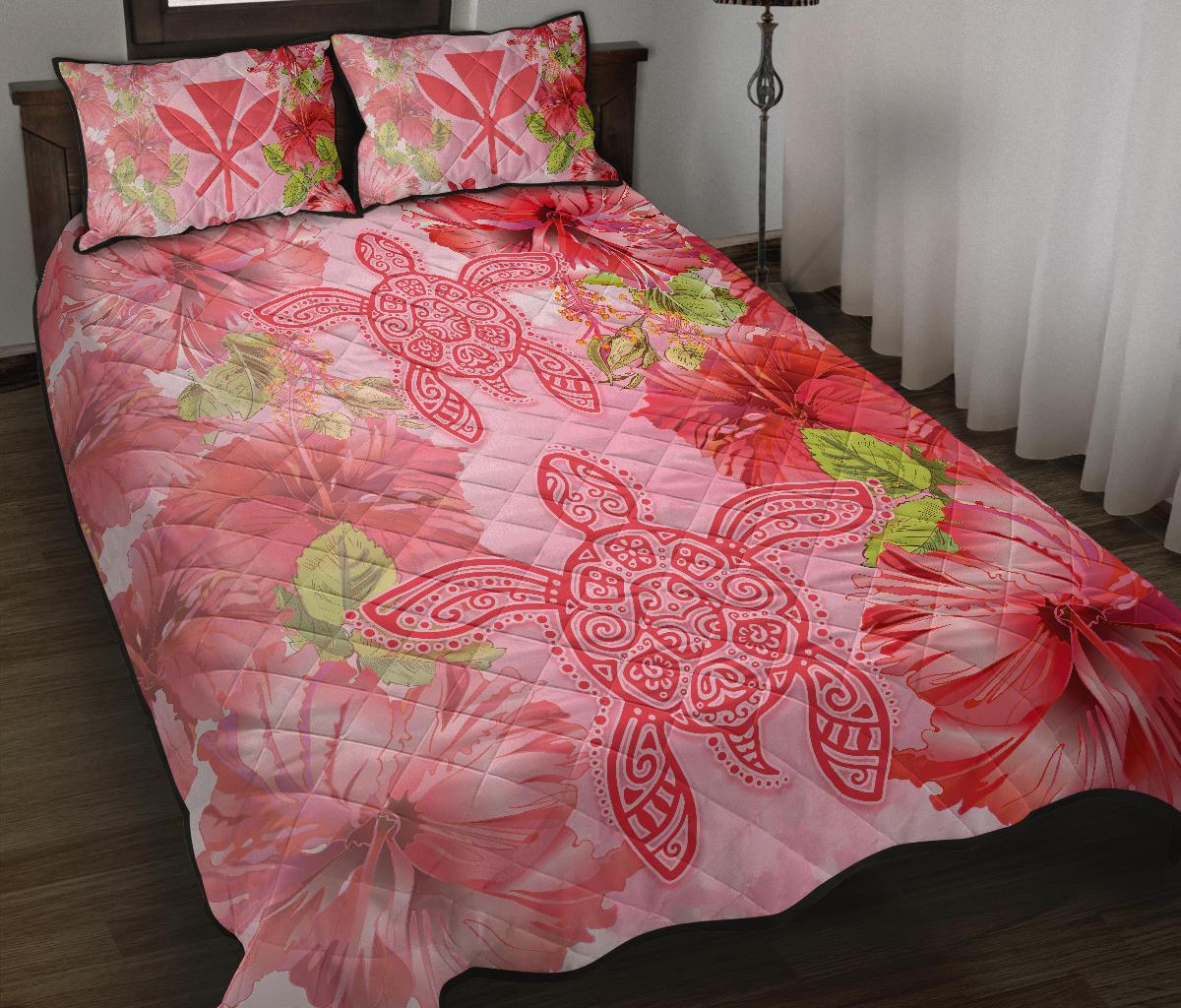 Hawaii Turtle Hibiscus Quilt Bed Set - Pink Style - Polynesian Pride