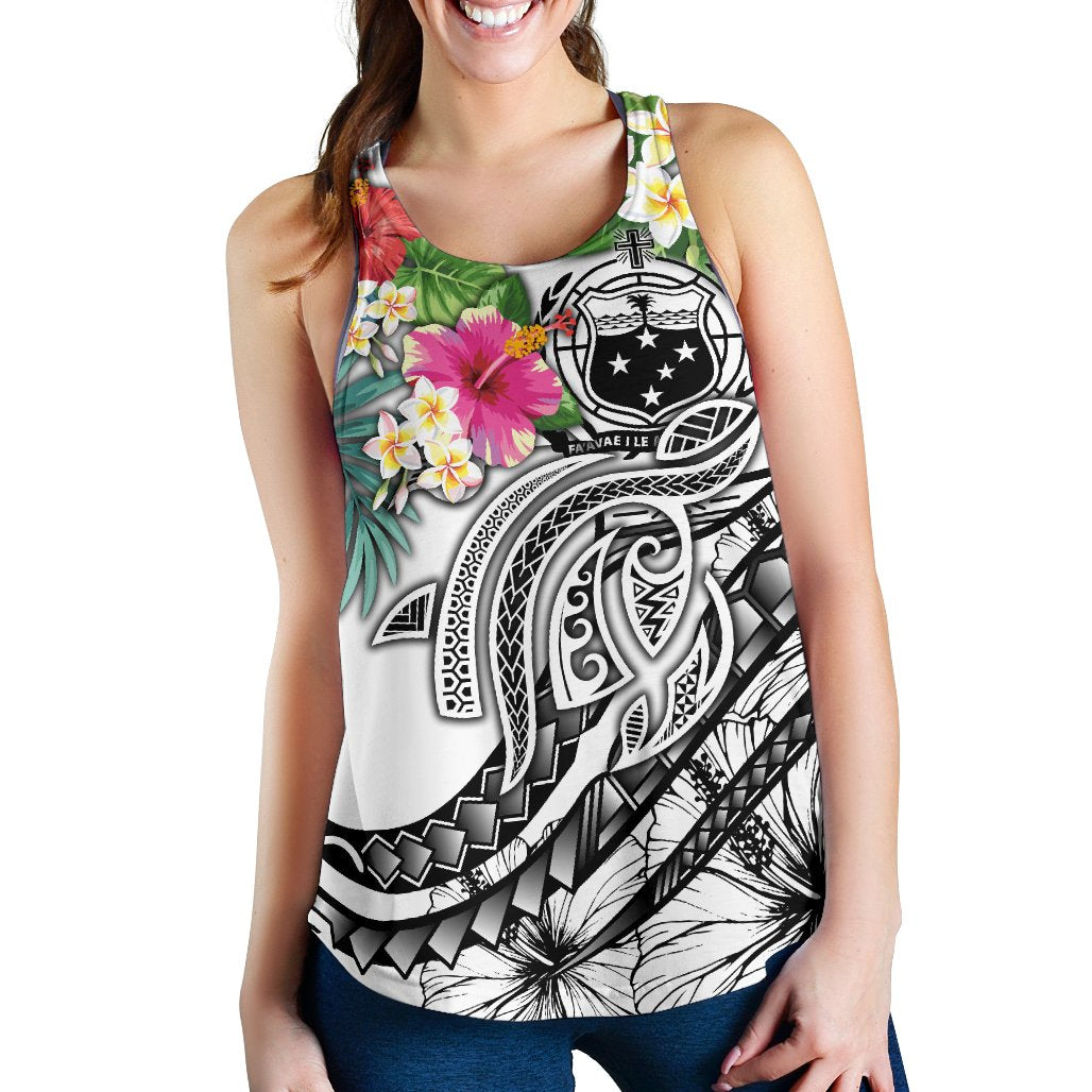 Polynesian Samoa Women's Racerback Tank - Summer Plumeria (White) - Polynesian Pride