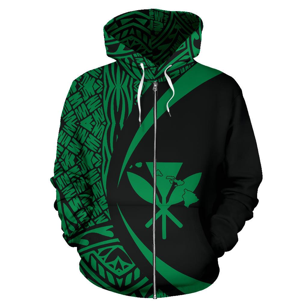 Kanaka Hawaii Map Green Polynesian Zip up Hoodie Circle Style - Polynesian Pride