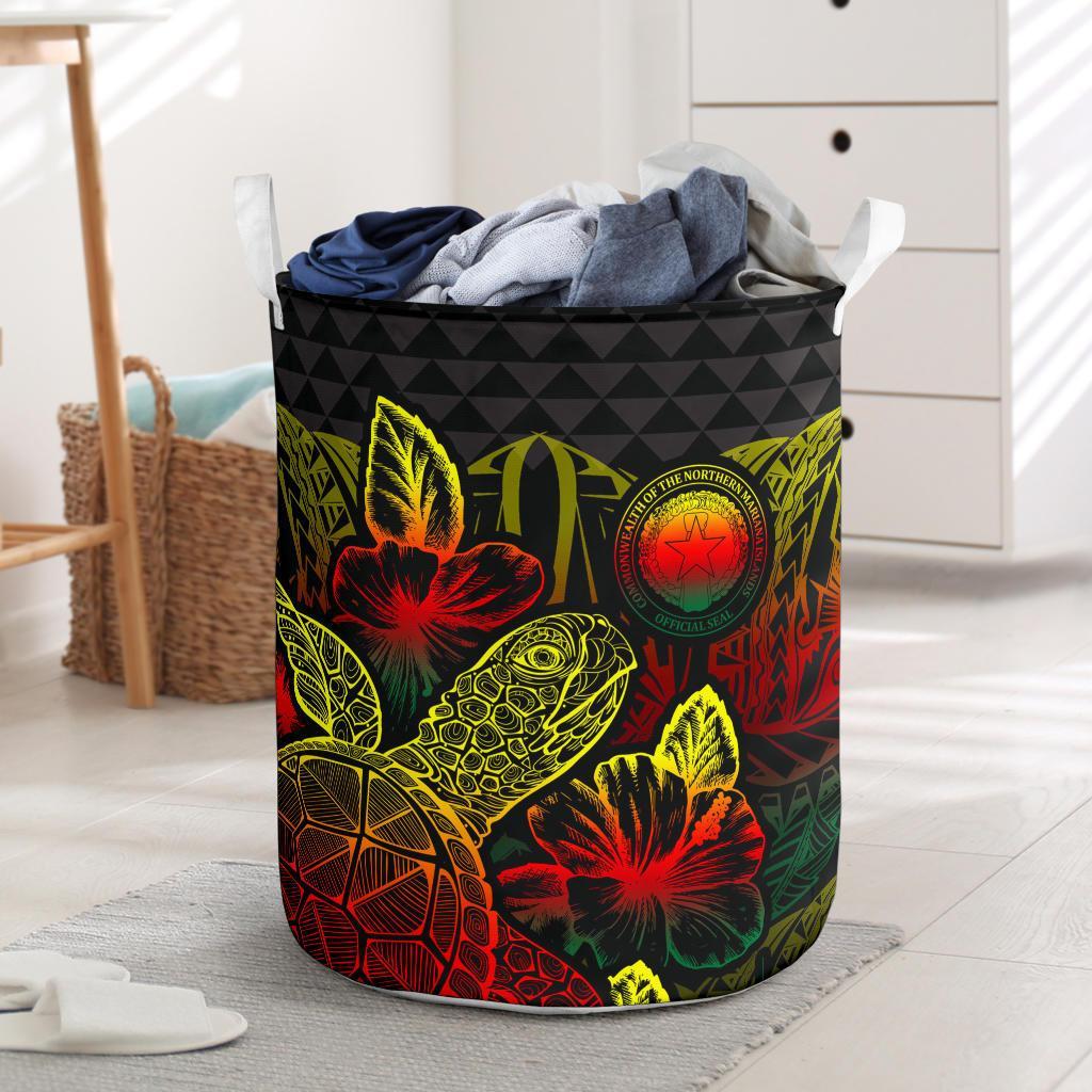 Northern Mariana Islands Laundry Basket - Polynesian Turtle Hibiscus Reggae Laundry Basket One Size Reggae - Polynesian Pride