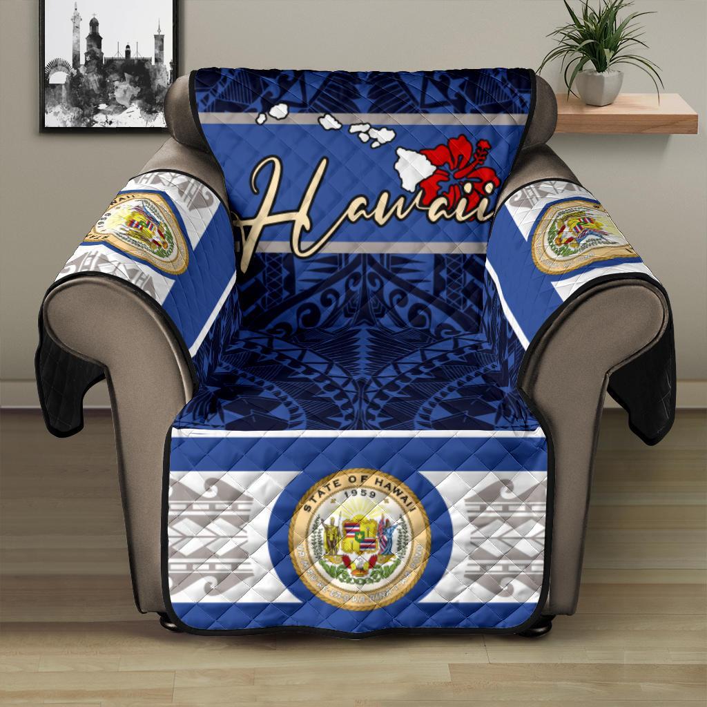 Hawaii Coat Of Arms Map Polynesian Sofa Protectors - AH Recliner 28" Blue - Polynesian Pride