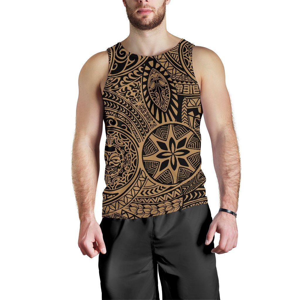 Polynesian Hawaiian Style Tribal Tattoo Gold Hawaii Men's Tank Top Gold - Polynesian Pride