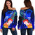 Federated States of Micronesia Custom Personalised Women's Off Shoulder Sweaters - Humpback Whale with Tropical Flowers (Blue) Blue - Polynesian Pride