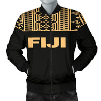 Fiji Men's Bomber Jacket - Polynesian Gold Version Black - Polynesian Pride