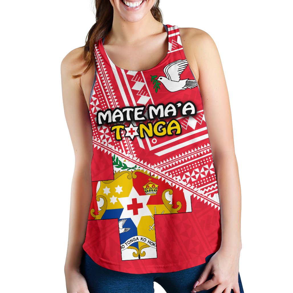 Mate Ma'a Tonga Women Racerback Tank Coat Of Arms Red - Polynesian Pride