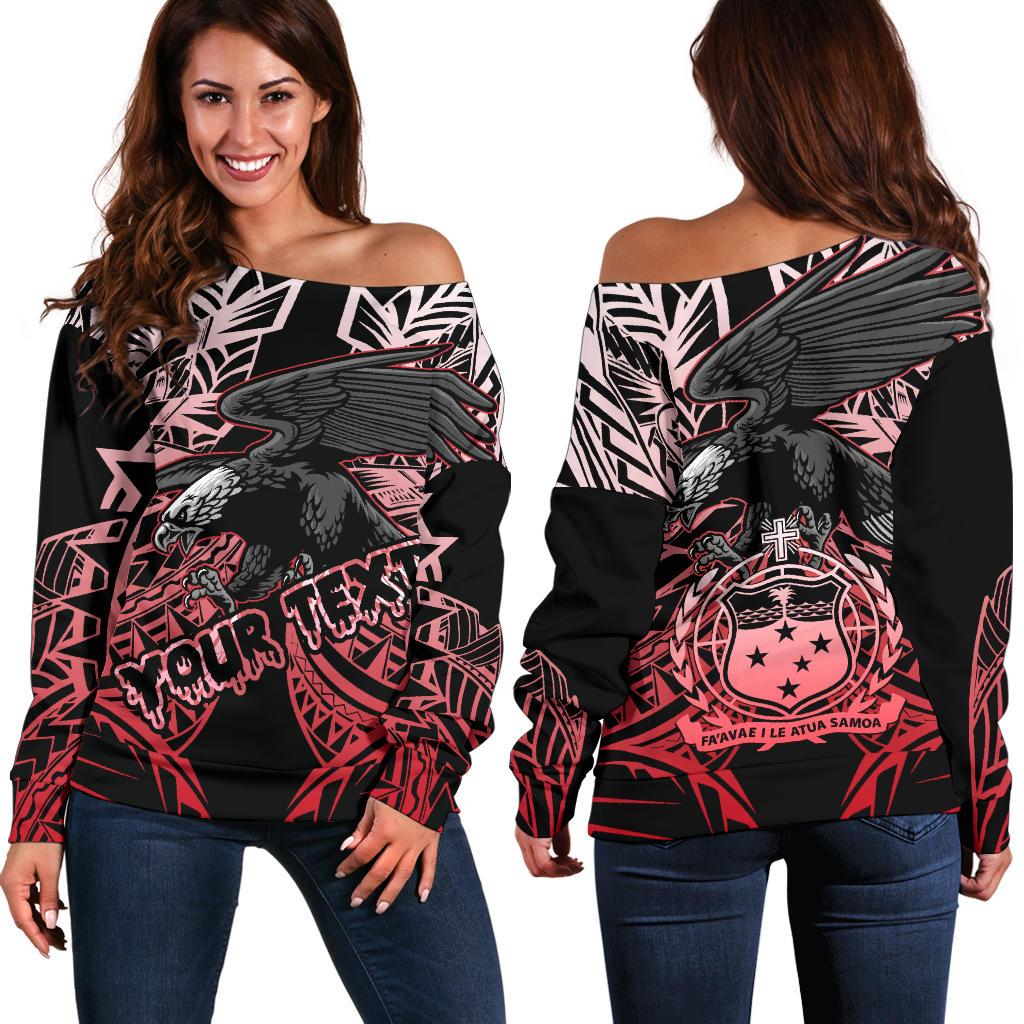 Samoa Polynesian Custom Personalised Women's Off Shoulder Sweater - Eagle Tribal Pattern Red Red - Polynesian Pride