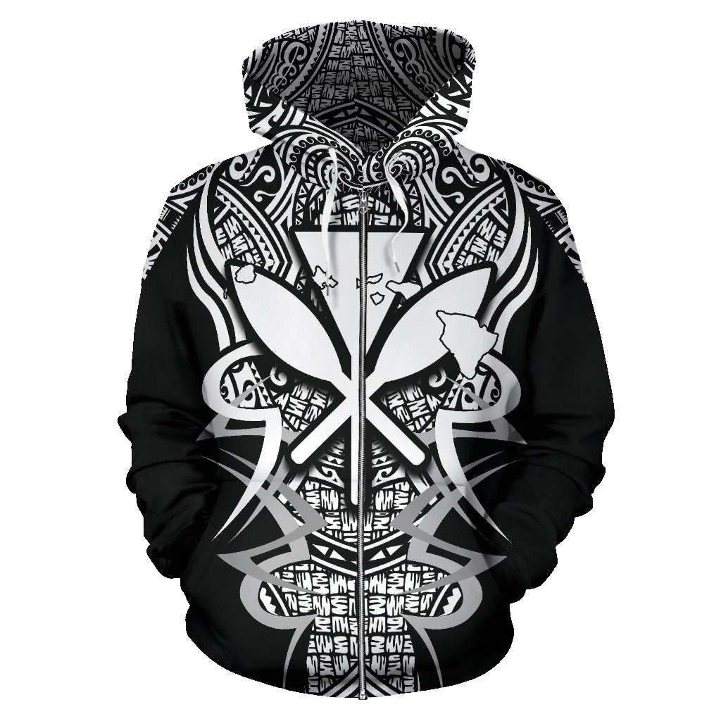 Kanaka Map Zip up Hoodie White Armor Style - Polynesian Pride